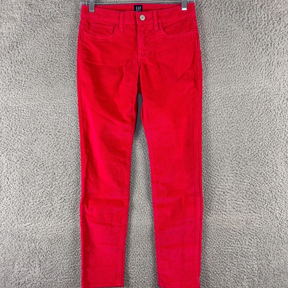Gap Stretch Jegging Pants Girls‎ 14 Regular Red Corduroy Skinny Mid Rise Denim